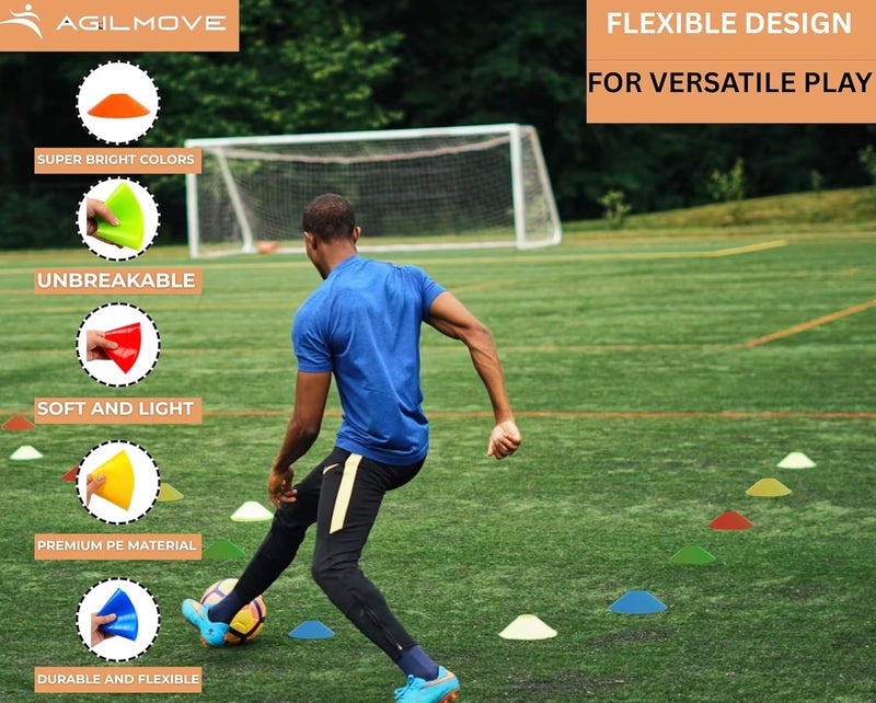 AgilMove Flexible Soccer Cones (Set of 60/50/40/25) with Mesh Bag & Strap, Sports Cones for Soccer, Basketball, Football Training Equipment, Agility Soccer Cones for Drills Training - Image 4